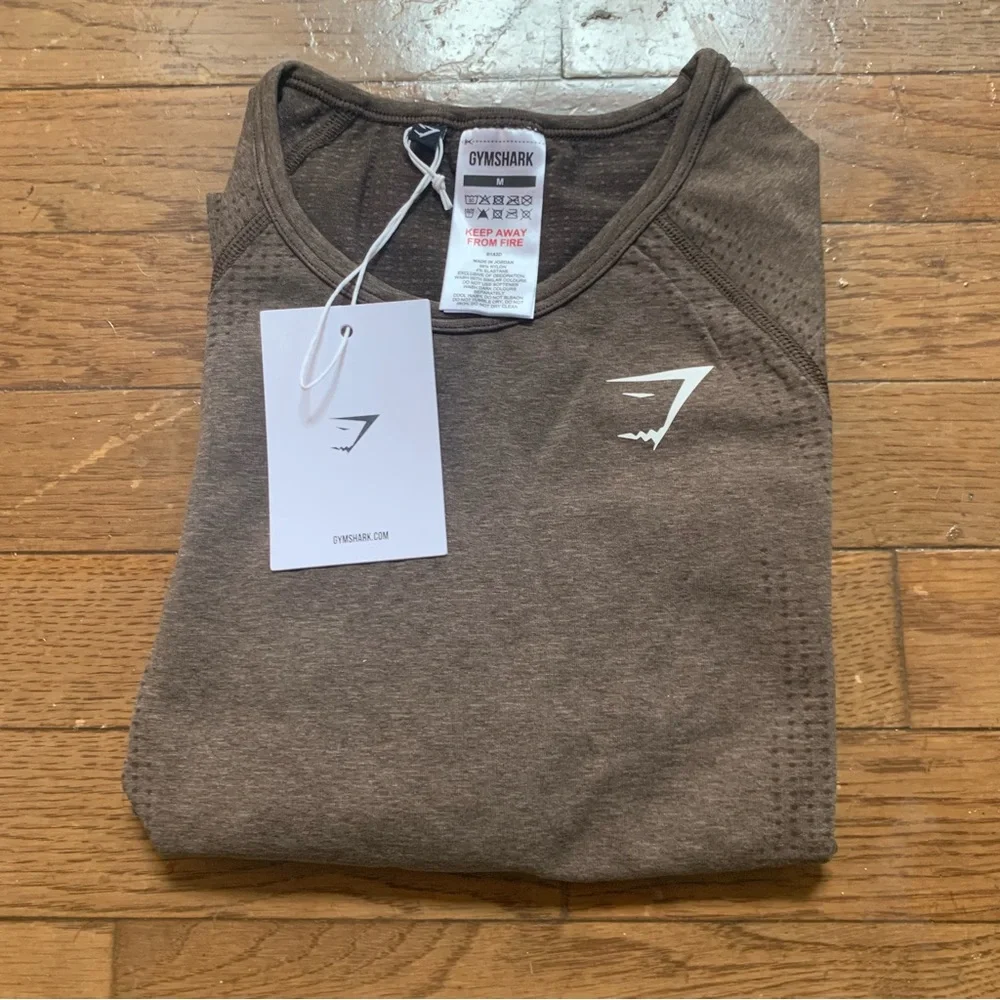 Gymshark Womens Vital Seamless 2.0 Long Sleeve Crop Top | S,M | Brown Marl NEW!! - Picture 2 of 12